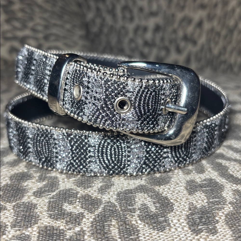Elite accessories vintage Silver/Black Beaded Belt sparkle statement metallic M